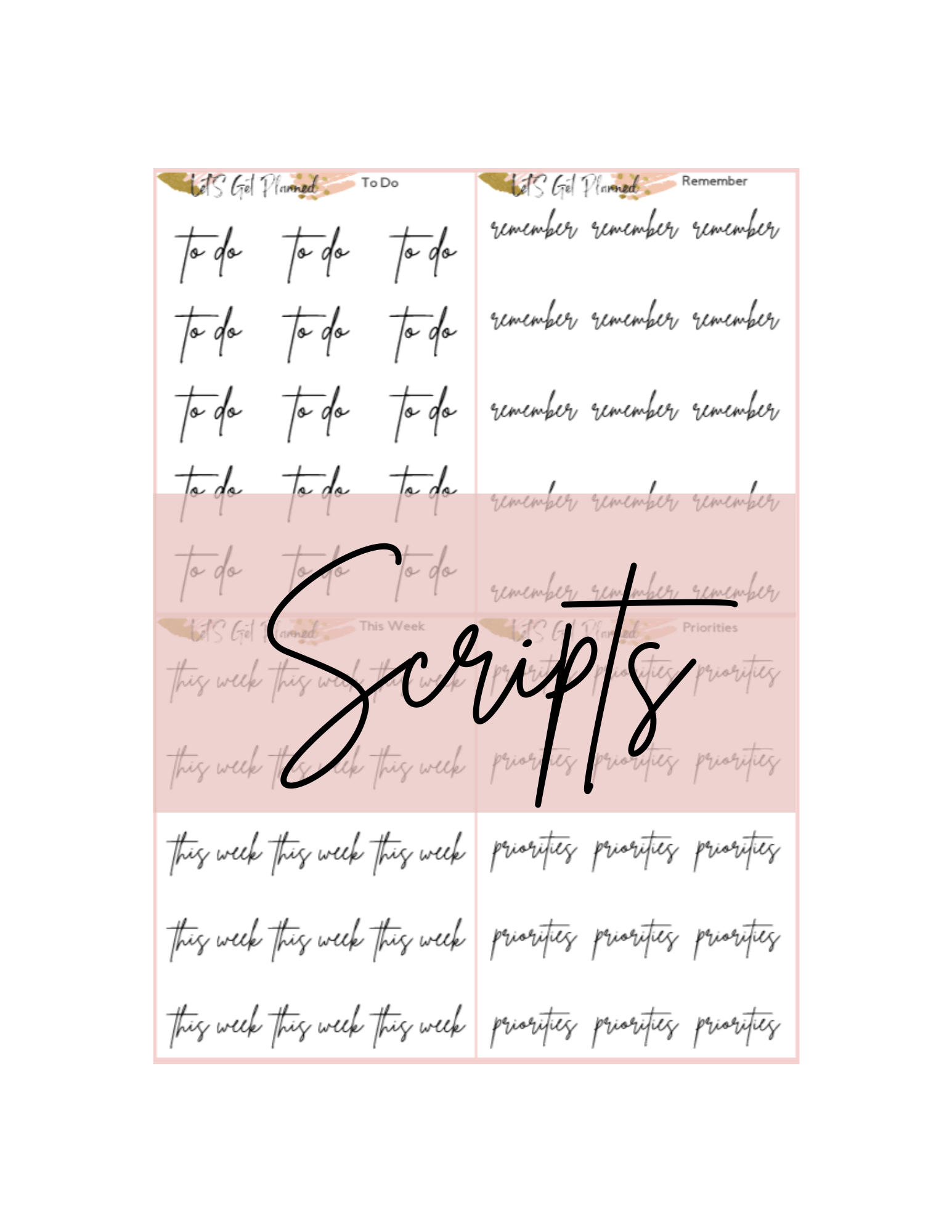 Day of the Week Header Script Planner Stickers | F9 Clear Matte | B-121-BCM