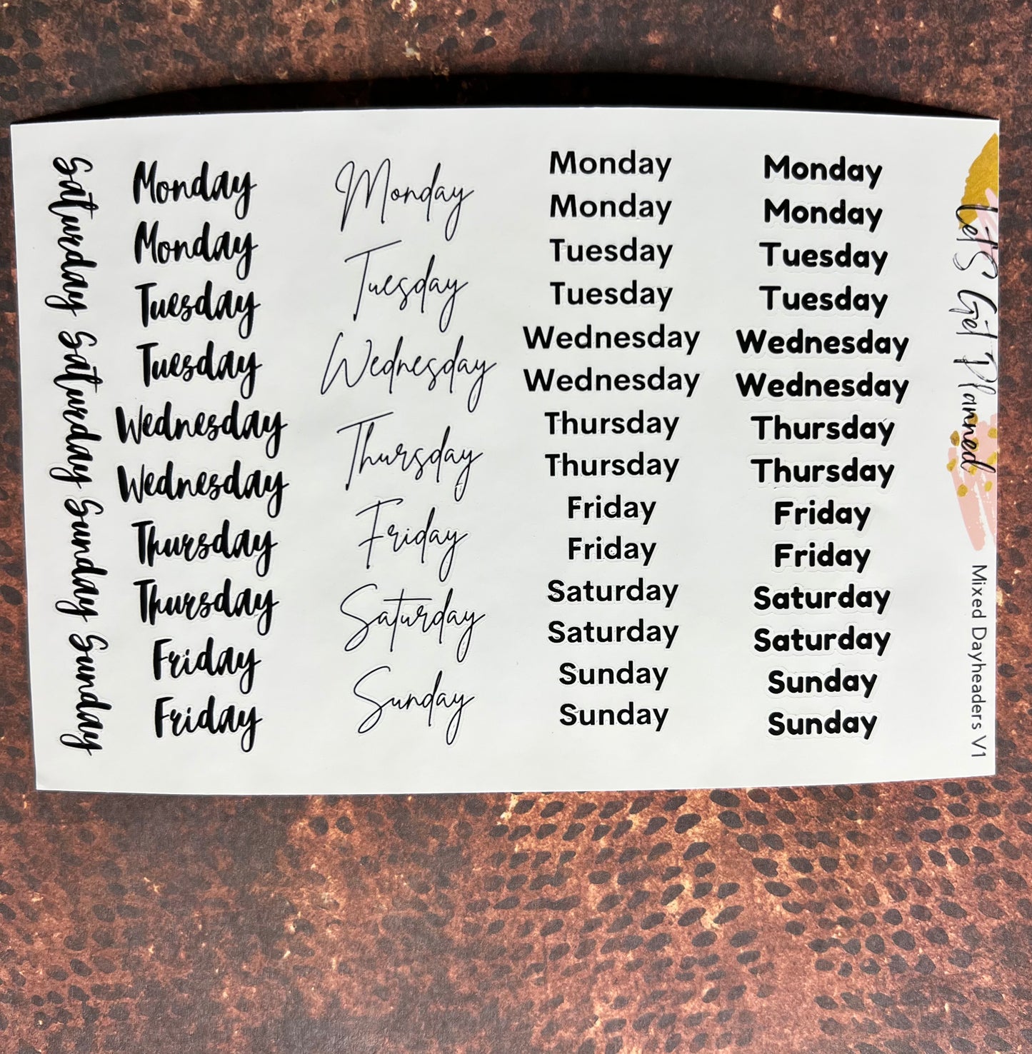 Mixed Weekday Header Stickers